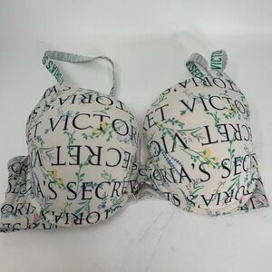 Victoria's Secret Womens 36D T-Shirt Push-Up Full Coverage Floral Logo Bra